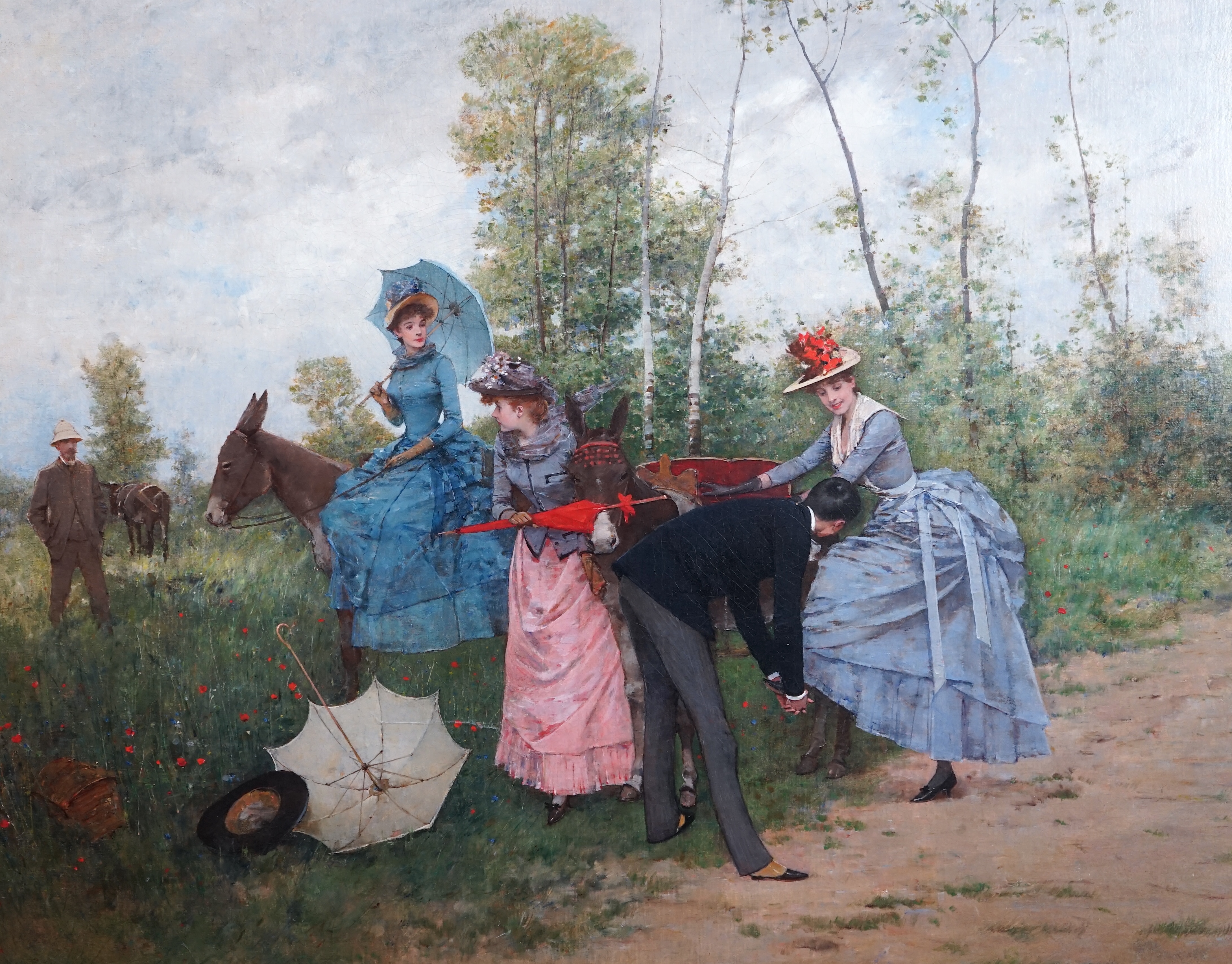 Francisco Miralles (Spanish, 1848-1901), 'An outing on donkeys', oil on canvas, 71 x 90cm